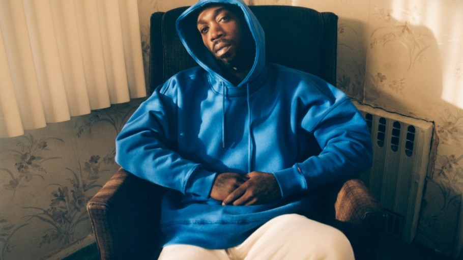 A blue hoodie from the Heron Preston for Calvin Klein collection.