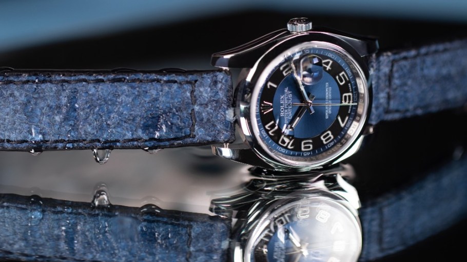A watch band made with Inversa's Lionfish leather.