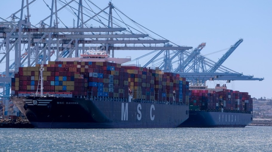Container ships docked at the Port of Los Angeles.