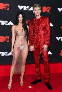 Megan Fox and Machine Gun Kelly walking on the red carpet at the 2021 MTV Video Music Awards held at the Barclay's Center in Brooklyn, NY on September 12, 2021. (Photo by Anthony Behar/Sipa USA)(Sipa via AP Images)