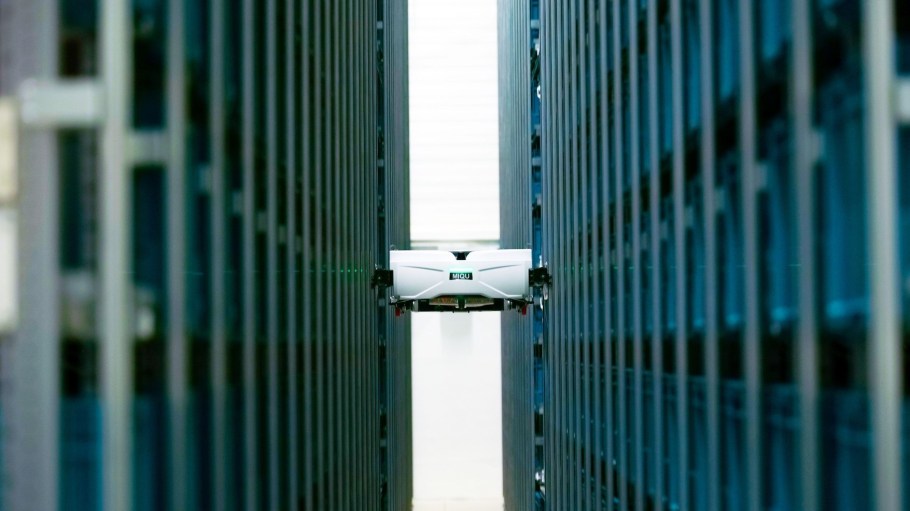 Exotec Skypod robots can reach a height of 36’ enabling high-density inventory storage.
