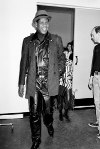 Andre Leon Talley backstage after designer Anna Sui's fall 1992 ready to wear show in New York City.