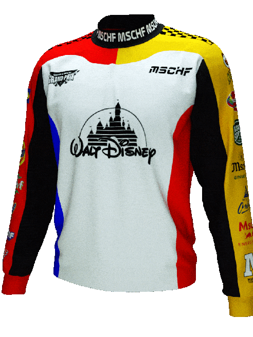 MSCHF's motorsport-inspired tops feature the logos of Walmart, Amazon, Subway, Disney, Microsoft, Tesla, Starbucks and Coca-Cola