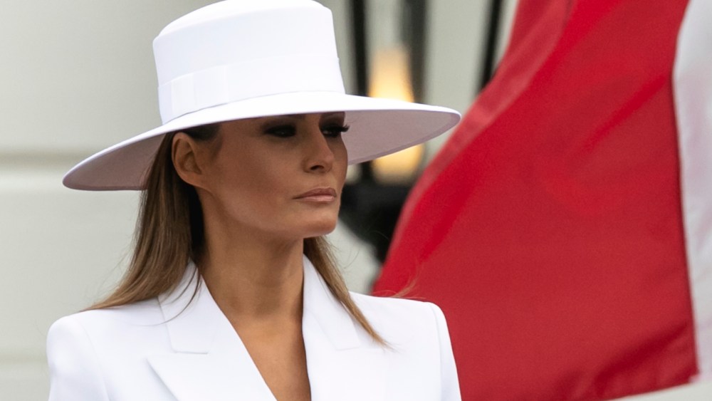 U.S. First Lady Melania Trump, participates in an arrival ceremony for President Macron on the South Lawn of the White House in Washington, D.C., on Tuesday, April 24, 2018. (Photo by Cheriss May/Sipa USA)(Sipa via AP Images)