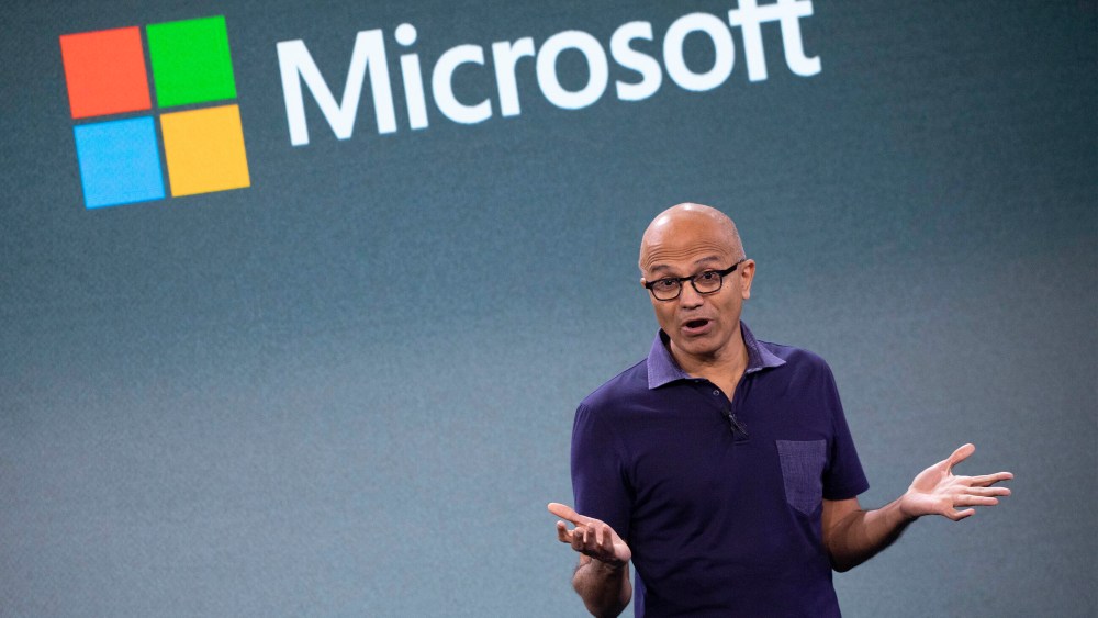 FILE - In this Oct. 2, 2019 file photo, Microsoft CEO Satya Nadella talks during a company event in New York.  Nadella said in June 2020 that the tech company would double the number of Black and African American managers, senior individual contributors and senior leaders by 2025. (AP Photo/Mark Lennihan, File)