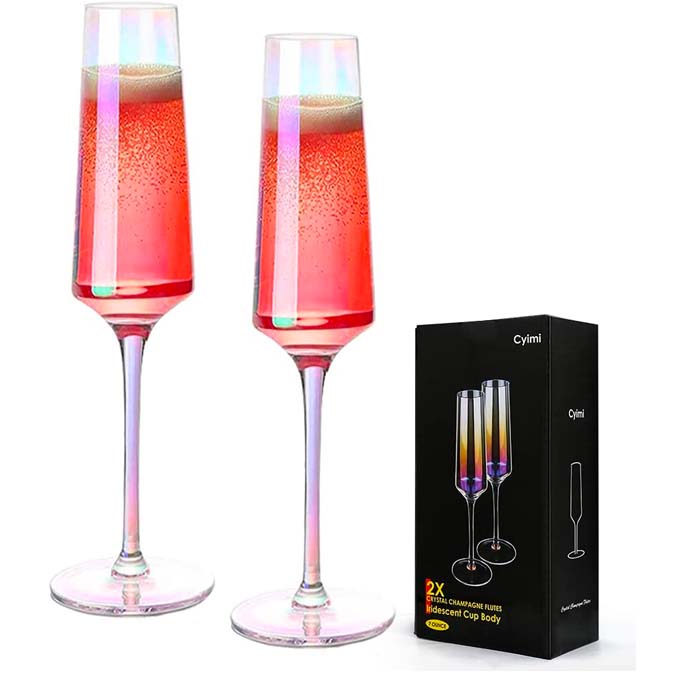 Iridescent champagne flutes