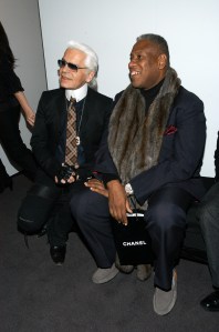 Karl Lagerfeld and Andre Leon Talley attend Chanel's pre-fall 06 presentation at Chanel 57th Street.