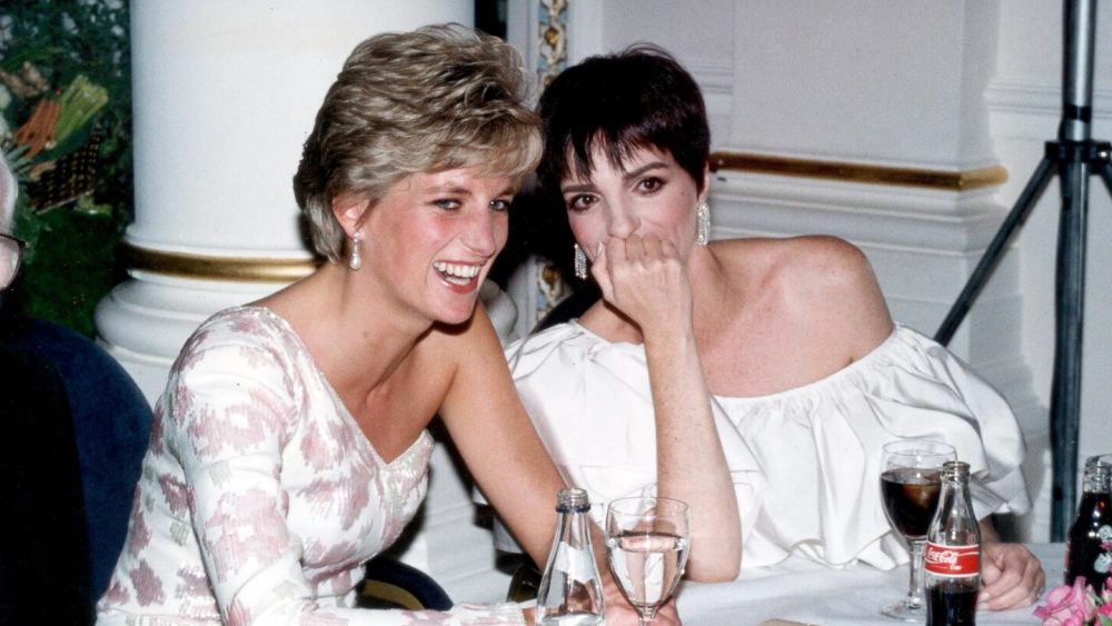Princess Diana with Liza Minnelli at the Langham Hilton for a party after the charity film premiere of the dancing film "Stepping Out" at the Empire Theatre in Leicester Square.