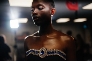 Backstage at David Koma RTW Fall 2022 on February 20, 2022 in London