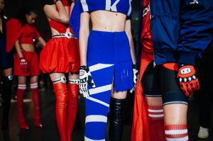 Backstage at David Koma RTW Fall 2022 on February 20, 2022 in London