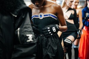 Backstage at David Koma RTW Fall 2022 on February 20, 2022 in London