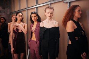 Backstage at Nensi Dojaka RTW Fall 2022 on February 19, 2022 in London