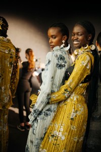 Backstage at Erdem RTW Fall 2022 ​on February 21, 2022 in City.