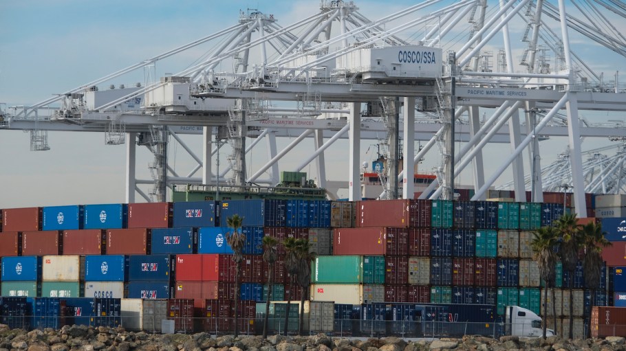 Containers stack up at the Port of Long Beach. Calif., Monday, Jan. 10, 2022.