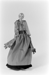 A model poses in Yves Saint Laurent Couture Fall 1976 collection.