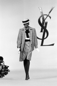 Gloria Burgess on the runway during Yves Saint Laurent's RTW Spring 1983 collection.