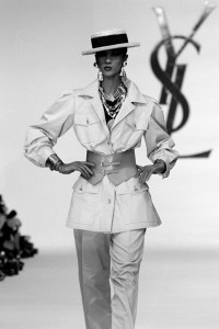 Iman on the runway during Yves Saint Laurent's RTW Spring 1983 collection.
