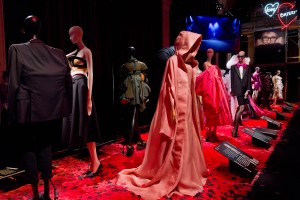 A cloak by Rick Owens is among outfits featured in the second room of the exhibition.