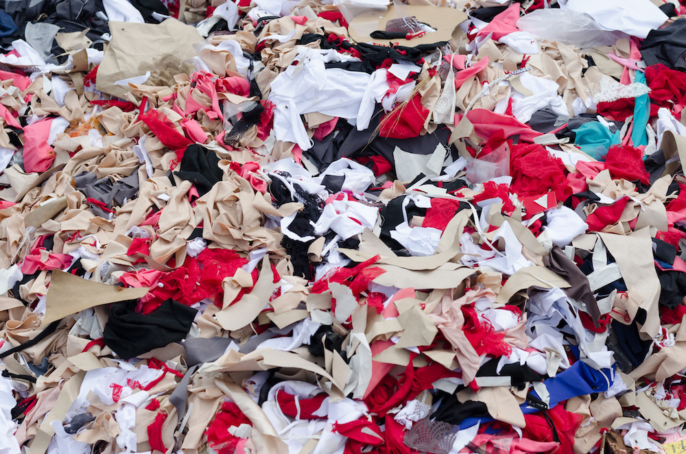Textile from sewing factory in municipal disposal dump site