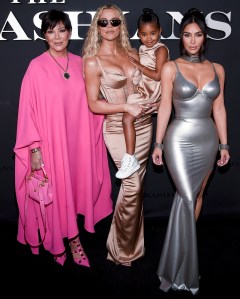 HOLLYWOOD, LOS ANGELES, CALIFORNIA, USA - APRIL 07: (FOR EDITORIAL USE ONLY) In this handout photo provided by Hulu/The Walt Disney Company, Kris Jenner, Khloe Kardashian, True Thompson and Kim Kardashian arrive at the Los Angeles Premiere Of Hulu's 'The Kardashians' held at Goya Studios on April 7, 2022 in Hollywood, Los Angeles, California, United States. (Photo by Hulu/The Walt Disney Company via Image Press Agency/Sipa USA)(Sipa via AP Images)