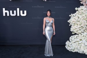 HOLLYWOOD, LOS ANGELES, CALIFORNIA, USA - APRIL 07: (FOR EDITORIAL USE ONLY) In this handout photo provided by Hulu/The Walt Disney Company, Kim Kardashian wearing a custom Thierry Mugler latex dress that was designed exclusively by Thierry before he passed away arrives at the Los Angeles Premiere Of Hulu's 'The Kardashians' held at Goya Studios on April 7, 2022 in Hollywood, Los Angeles, California, United States. (Photo by Hulu/The Walt Disney Company via Image Press Agency/Sipa USA)(Sipa via AP Images)