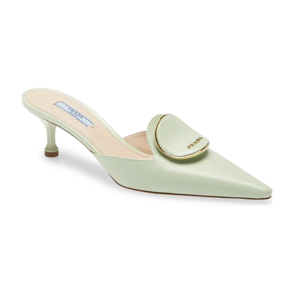 Prada Logo Pointed Toe Mules