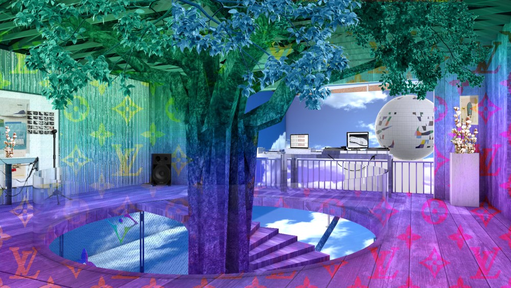 A rendering of the Louis Vuitton exhibition supporting the Louis Vuitton x Nike project.