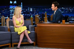 Sydney Sweeney, Jimmy Fallon, Euphoria, Yellow Dress, PVC heels
