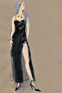 Versace: Black embroidered silk georgette dress.