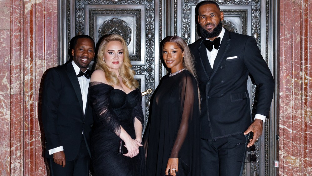 Rich Paul, Adele, Savannah James and LeBron James at Kevin Love and Kate Bock's wedding in New York City.