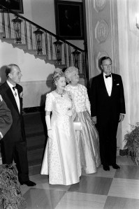 Prince Philip, Duke of Edinburgh, Queen Elizabeth II, Barbara Bush, and George H.W. Bush attend an event at the White House in Washington, D.C., on May 14, 1991.
