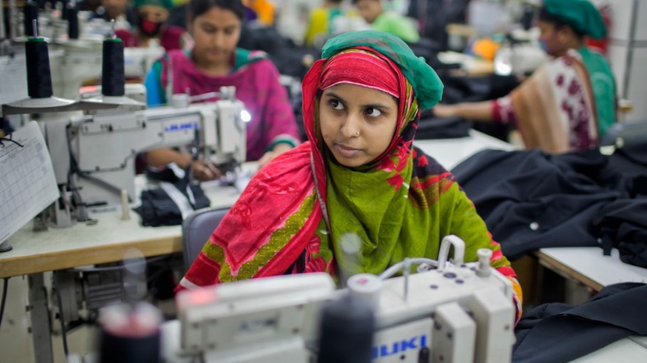A worker at a garment factory near Dhaka, Bangladesh.