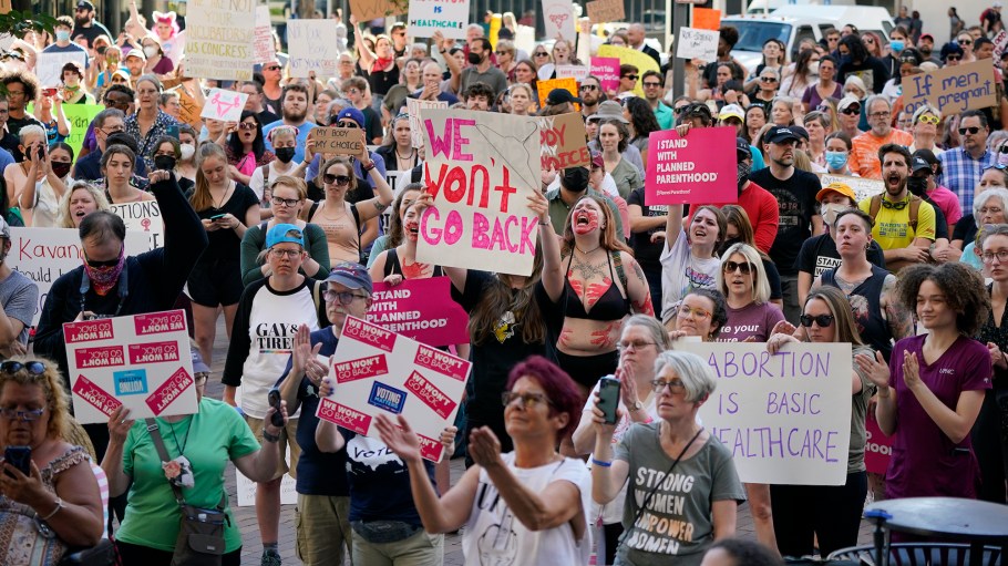 A crowd protesting the overturning of Roe V. Wade by the Supreme Court.