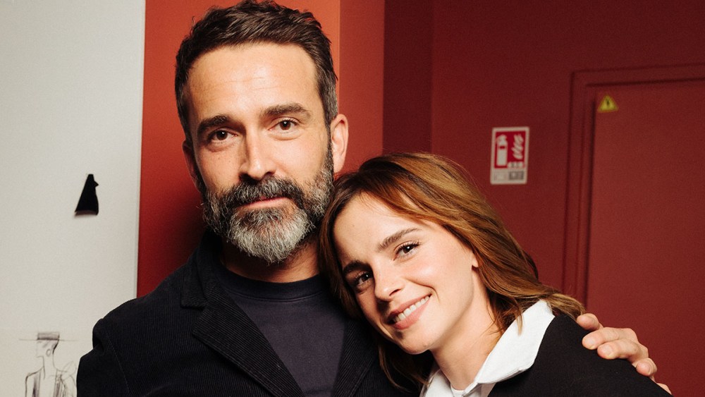 Daniel Roseberry and Emma Watson new haircut at the Schiaparelli fall 2022 couture show