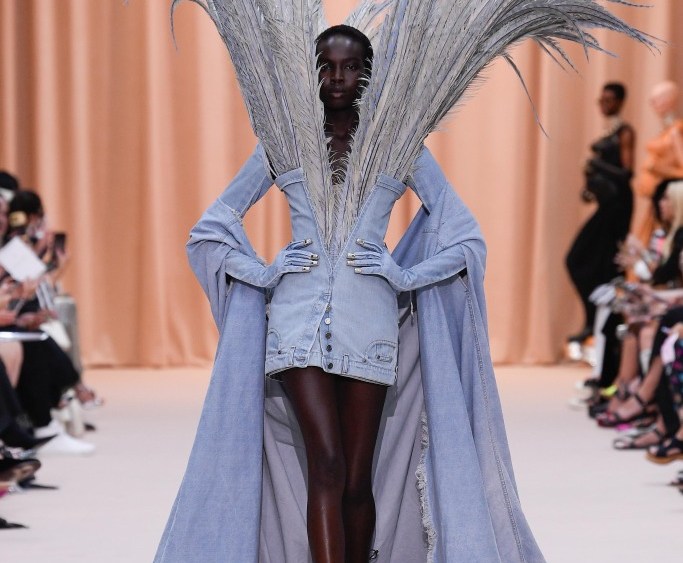 Fashion houses like Balenciaga, Schiaparelli and Jean Paul Gaultier are reimagining denim for the haute couture world.