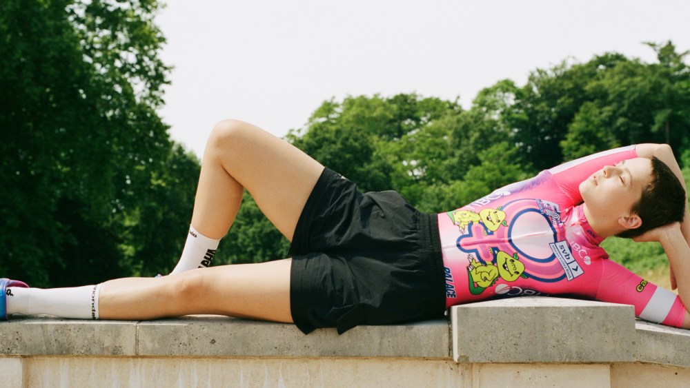 A look from the Palace x Rapha capsule