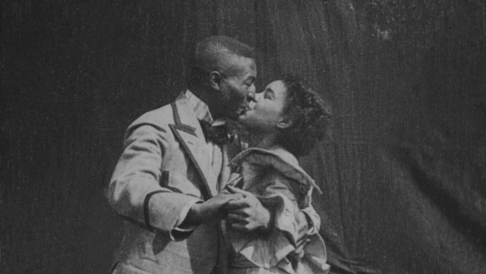 Film still from William Selig's Something Good – Negro Kiss (1898), with Saint Suttle and Gertie Brown.