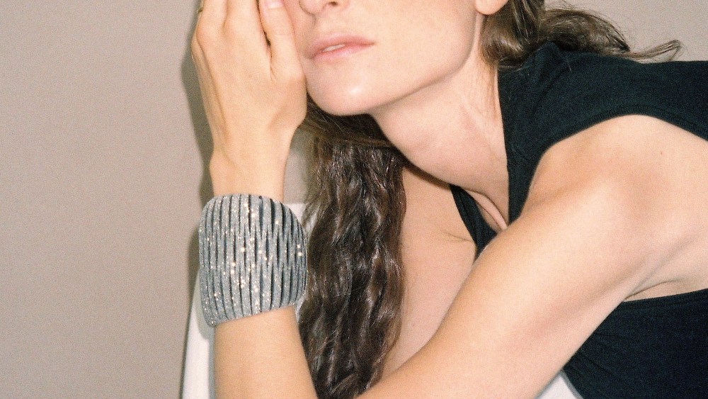 A model poses in leather recreations for Sotheby’s, So-Le Studio exhibit for The Luxury Edit.