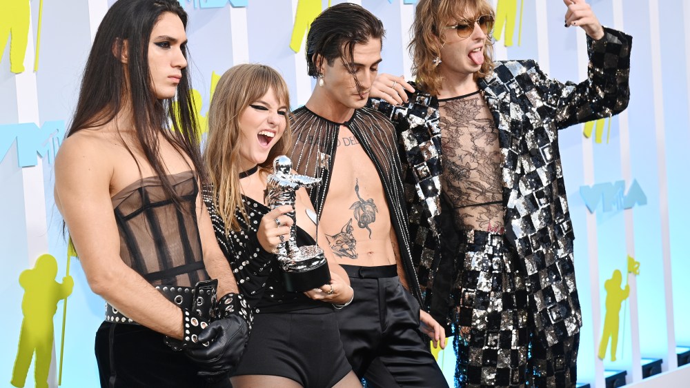 Ethan Torchio, Victoria De Angelis, Damiano David and Thomas Raggi of Måneskin at the 2022 MTV Video Music Awards