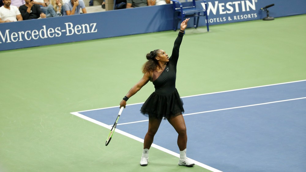 NEW YORK, USA - SEPTEMBER 8: Serena Williams of USA competes against Naomi Osaka (not seen) of Japan during US Open 2018 women's final match on September 8, 2018 in New York, United States. (Photo by Mohammed Elshamy/Anadolu Agency/Getty Images)