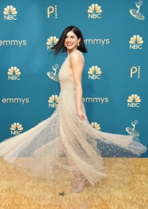 Alexandra Daddario on the 2022 Emmy Awards red carpet.
