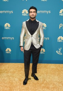 Kumail Nanjiani in Giorgio Armani on the 2022 Emmy Awards red carpet.