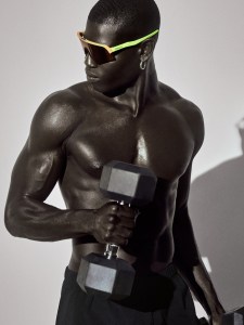 Oakley’s Sutro Lite Sweep (vented) sunglasses; On Running black polyester shorts.