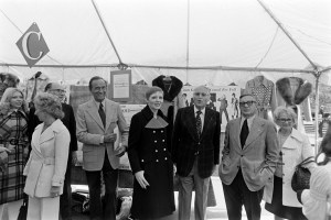 The New York Coat & Suit Association members greet guest in their tent display during the Fifth Avenue Fashion Fair, 1972.