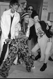 Shalom Harlow, Christy McMenamy with designer Marc Jacobs.