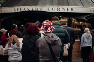 The scene on the streets and parks of London.