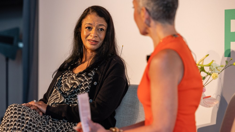 Tracey Travis of Estée Lauder with Jenny B. Fine of WWD and Beauty Inc at the 2022 WWD x FN x Beauty Inc Women in Power event in New York City