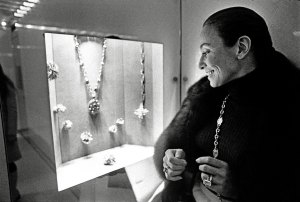 Lyn Revson admiring the Bulgari showcase at the opening of the Bulgari store inside the Hotel Pierre.