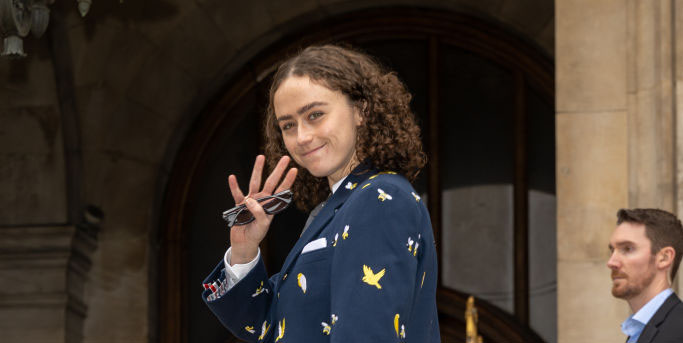 PARIS, FRANCE - OCTOBER 03: Ella Emhoff attends the Thom Browne Womenswear Spring/Summer 2023 show as part of Paris Fashion Week  on October 03, 2022 in Paris, France. (Photo by Marc Piasecki/WireImage)