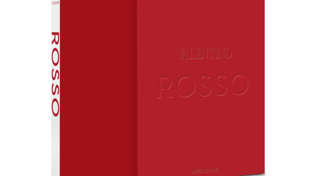 The cover of Assouline's new "Valentino Rosso" comes in a red box embossed with the title with the hardcover book, also red but with a white spine and red lettering reading "Rosso" comes inside.